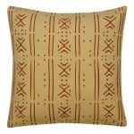 Image of light brown mud cloth cushion cover with tribal design