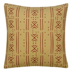 Image of light brown mud cloth cushion cover with tribal design