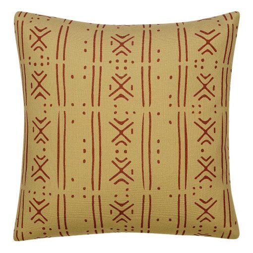 Image of light brown mud cloth cushion cover with tribal design