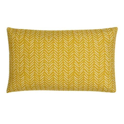 Rectangular mustard-yellow mud cloth cushion cover with ethnic arrow design