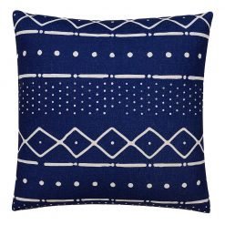 Blue square cushion cover with mud cloth design