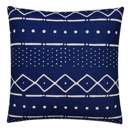 Blue square cushion cover with mud cloth design