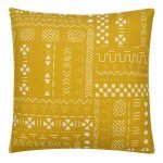 Image of square, mustard yellow mud cloth cushion cover in 45cm x 45cm size