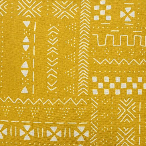 Scaled image of ethnic inspired mud cloth mustard yellow cushion cover