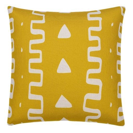 Image of 45cm x 45cm yellow mustard cushion cover with mud cloth print