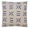 Off-white cushion cover with blue mud cloth prints