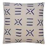 Off-white cushion cover with blue mud cloth prints