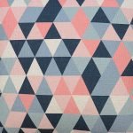 Scaled photo of blue and pink cotton linen cushion with geometric design