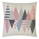 Off-white cushion cover with grey and pink triangles
