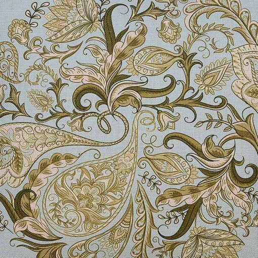 Elegant pastel blue cushion cover with gold floral print