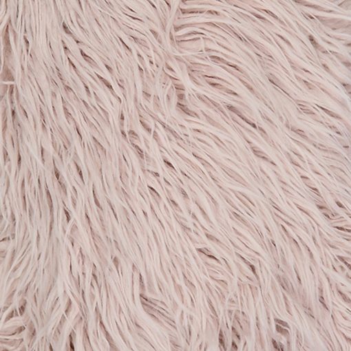 Close up image of 30cm x 50cm pink rectangular faux fur cushion