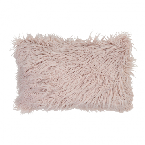 Image of pink rectangular faux fur cushion