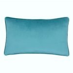 Image of rectangular cushion in light teal velvet fabric