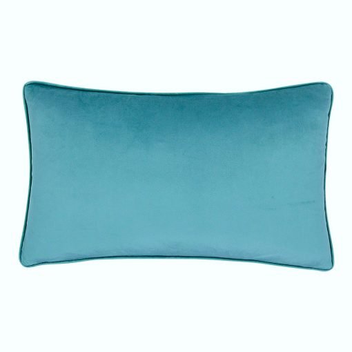 Image of rectangular cushion in light teal velvet fabric