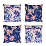 Image of 4 floral motif blue and pink cushion covers