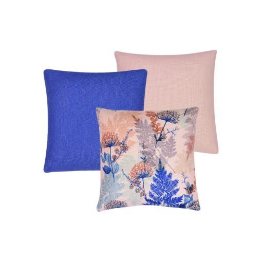 Photo of pink and blue cushion covers in block and floral design