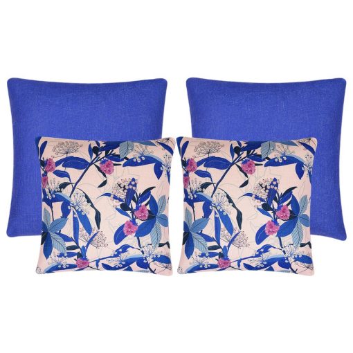 Photo of blue and pink cushion covers in block and floral print