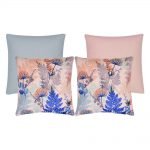 Photo of four pastel coloured cushion covers in floral design