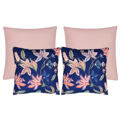 Photo of bouquet pink and blue cushion covers in block and floral motif