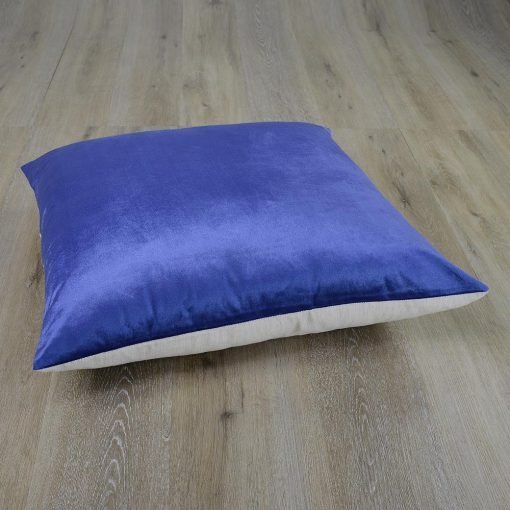 Image of cobalt blue velvet floor cushion with linen back