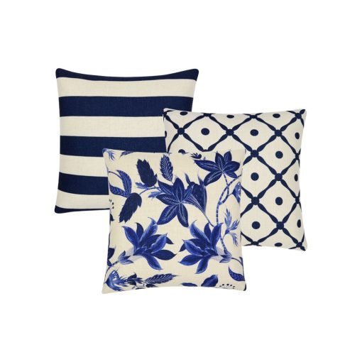 Image of 3 cushion cover set in blue and white colours