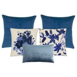 Image of square and rectangular cushions in shades of blue