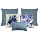 Photo of 5 cushion cover set in stone blue and china blue colours