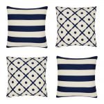 Image of 4 navy and white cushion covers in Hamptons design