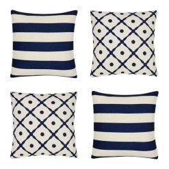 Image of 4 navy and white cushion covers in Hamptons design