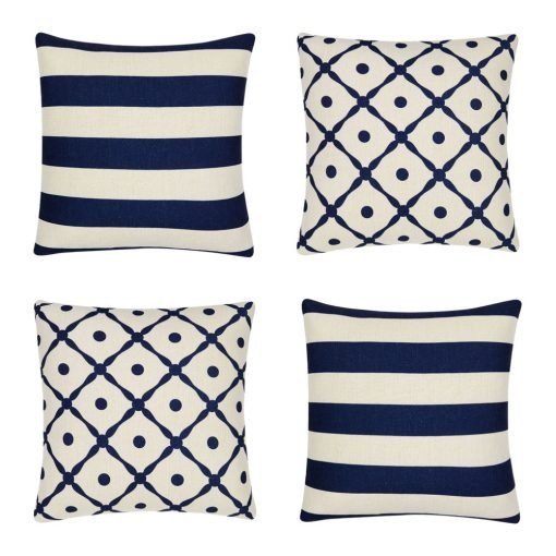 Image of 4 navy and white cushion covers in Hamptons design