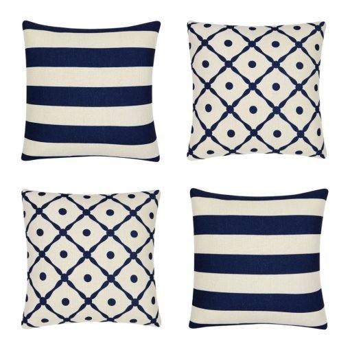 Image of 4 navy and white cushion covers in Hamptons design