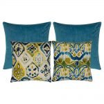 Photo of blue and yellow green cushions in tribal design