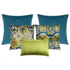 Photo of 5 blue cushion cover collection in blue and yellow green colours
