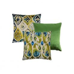 Image of 3 cushion set with green, yellow and teal colours