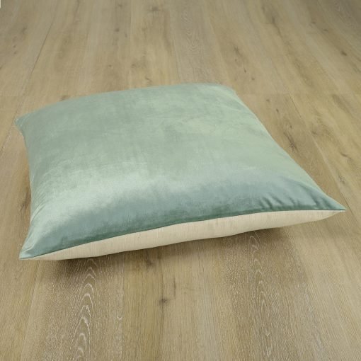 Image of mint coloured velvet and linen floor cushion cover in 70cm x 70cm size
