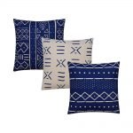 Photo of 3 blue and white cushion covers in mud cloth print