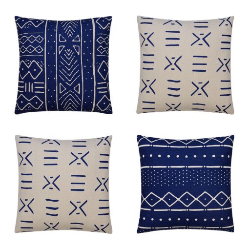 Photo of 4 mud cloth cushion covers in navy and white colours