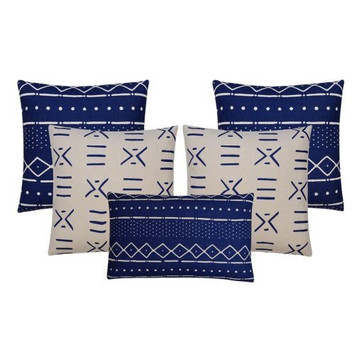 Image of 5 blue and white mud cloth inspired cushion set