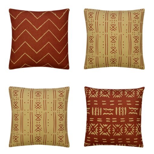 Image of 4 rust coloured mud cloth cushion covers