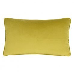 Photo of mustard coloured rectangular cushion in rich velvet fabric