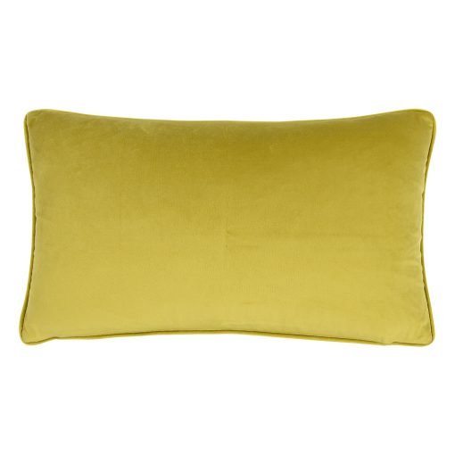 Photo of mustard coloured rectangular cushion in rich velvet fabric