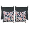 Photo of 4 pink, charcoal and blue cushion covers in block and abstract design