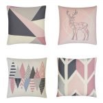 Beautiful set of 4 pastel pink cushion covers with deer, arrows and peaks design