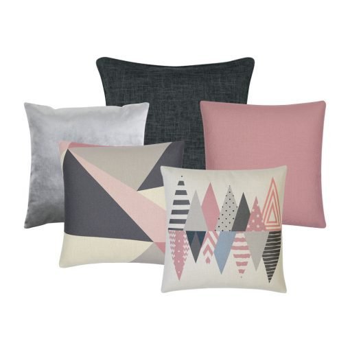 Photo of 5 grey, silver and pink cushion covers