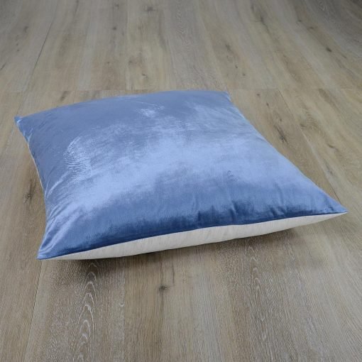 Photo of 70cm x 70cm velvet linen floor cushion in stone blue colour