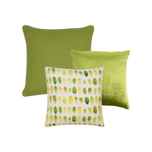 Image of 3 cushion set in colours of green and yellow
