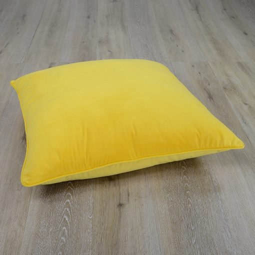 Photo of yellow velvet floor cushion cover in 70cm x 70cm size