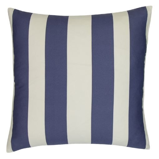 Image of Mediterranean-inspired outdoor cushion with blue and white stripes