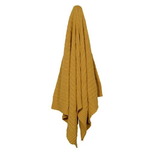 Super soft and cozy couch throw made of 100% pure cotton in mustard colour