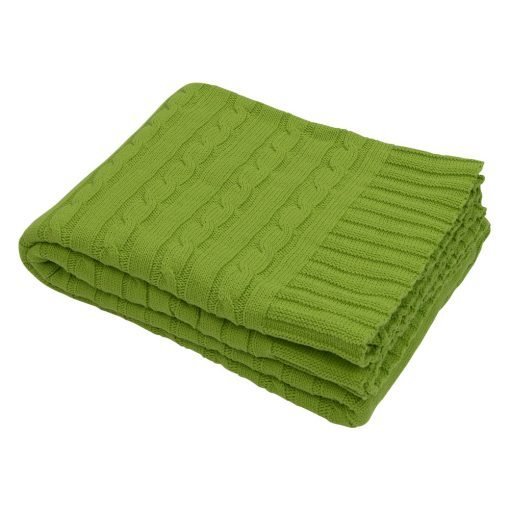 Decorative knitted blanket in olive colour crafted from 100% cotton